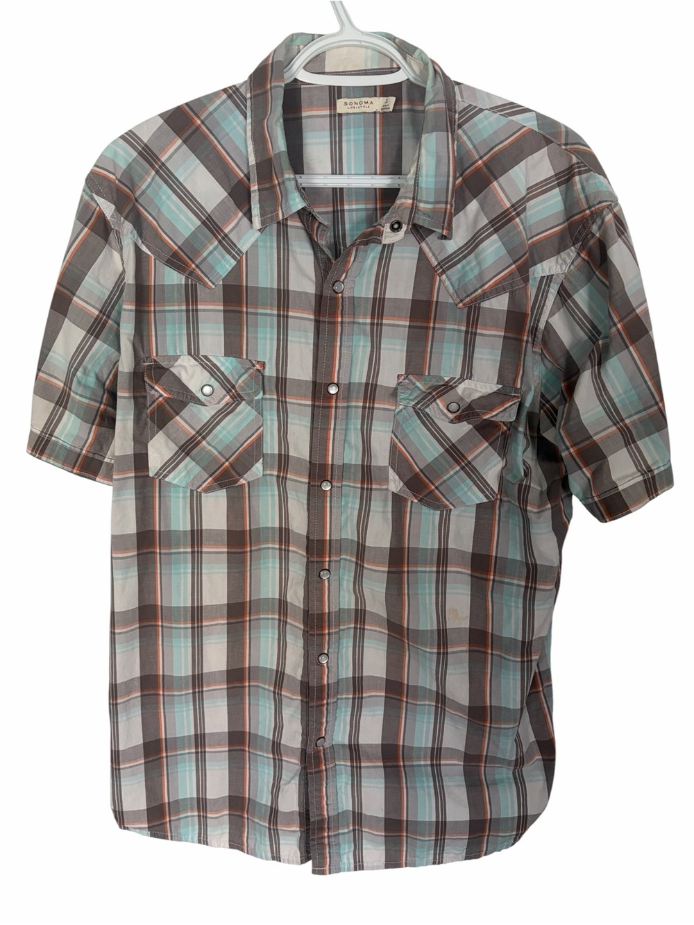 Sonoma Life+Style Men’s Short Sleeve Pearl Snap Button Up 100% Cotton